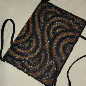 Elegant Black and Gold Beaded Women's Bag